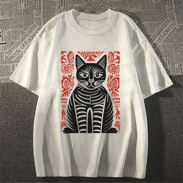 Unisex Vintage Cat Classic Cotton T-shirt