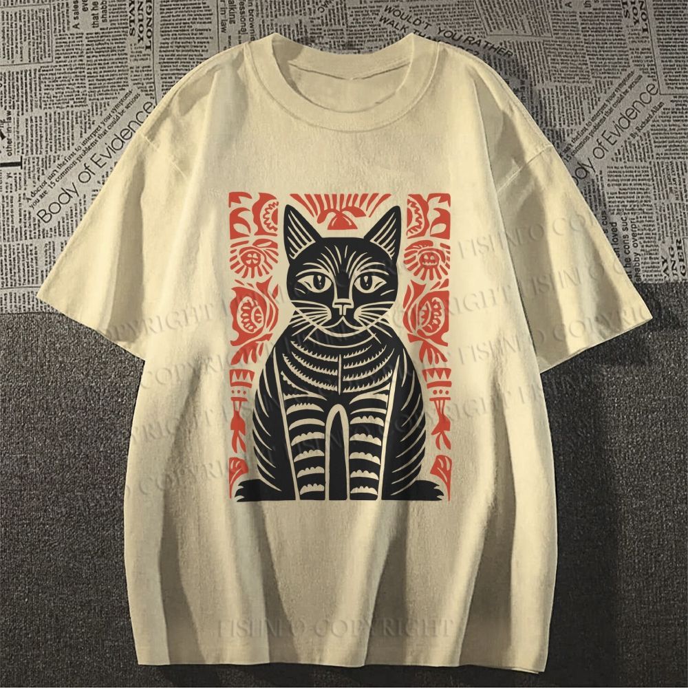 Unisex Vintage Cat Classic Cotton T-shirt