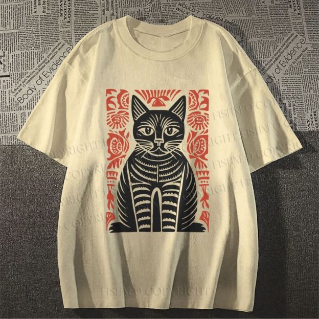 Unisex Vintage Cat Classic Cotton T-shirt