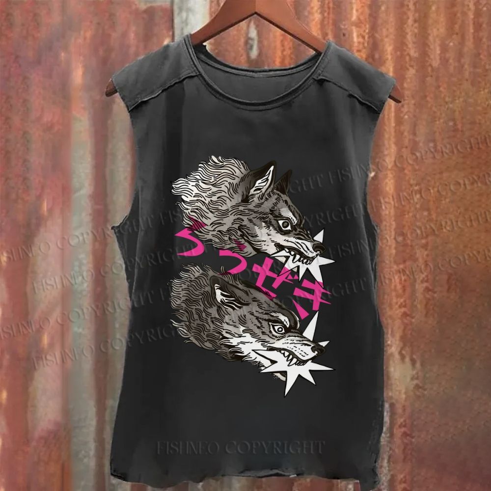 Vintage Japanese Wolf Washed Tank Top