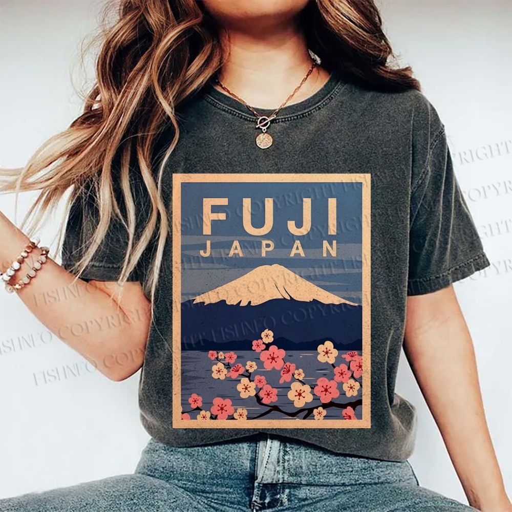 Unisex Japanese Fuji Printed Washed Tee