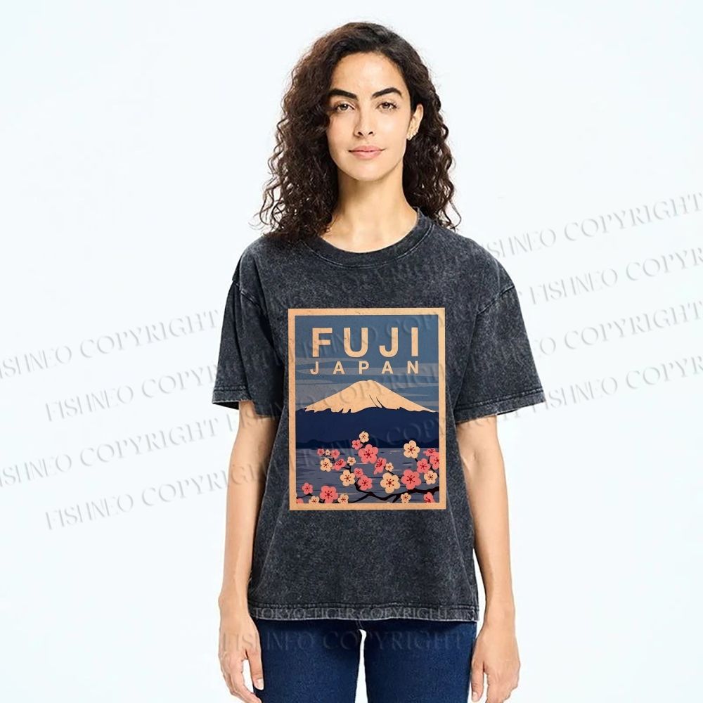 Unisex Japanese Fuji Printed Washed Tee