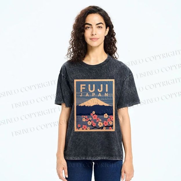 Unisex Japanese Fuji Printed Washed Tee