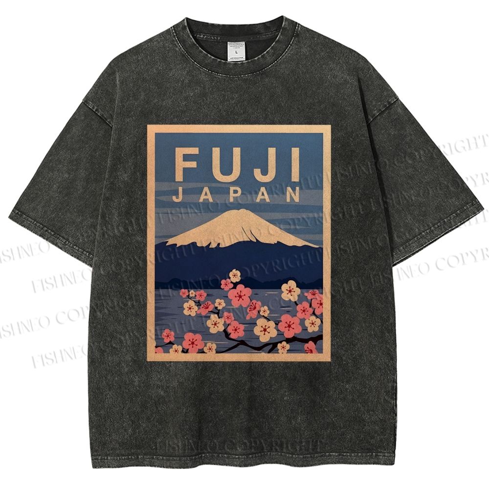 Unisex Japanese Fuji Printed Washed Tee