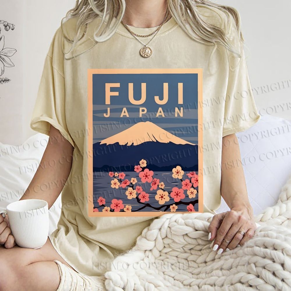 Unisex Japanese Fuji Printed Washed Tee