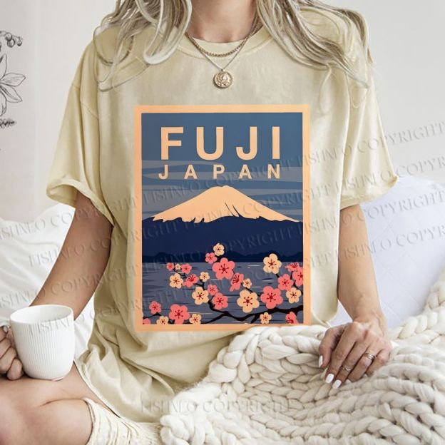 Unisex Japanese Fuji Printed Washed Tee