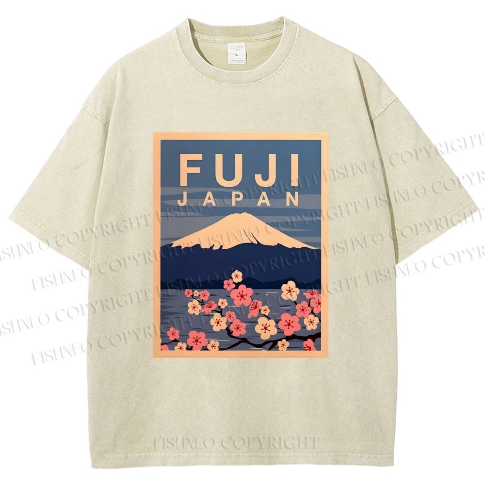 Unisex Japanese Fuji Printed Washed Tee