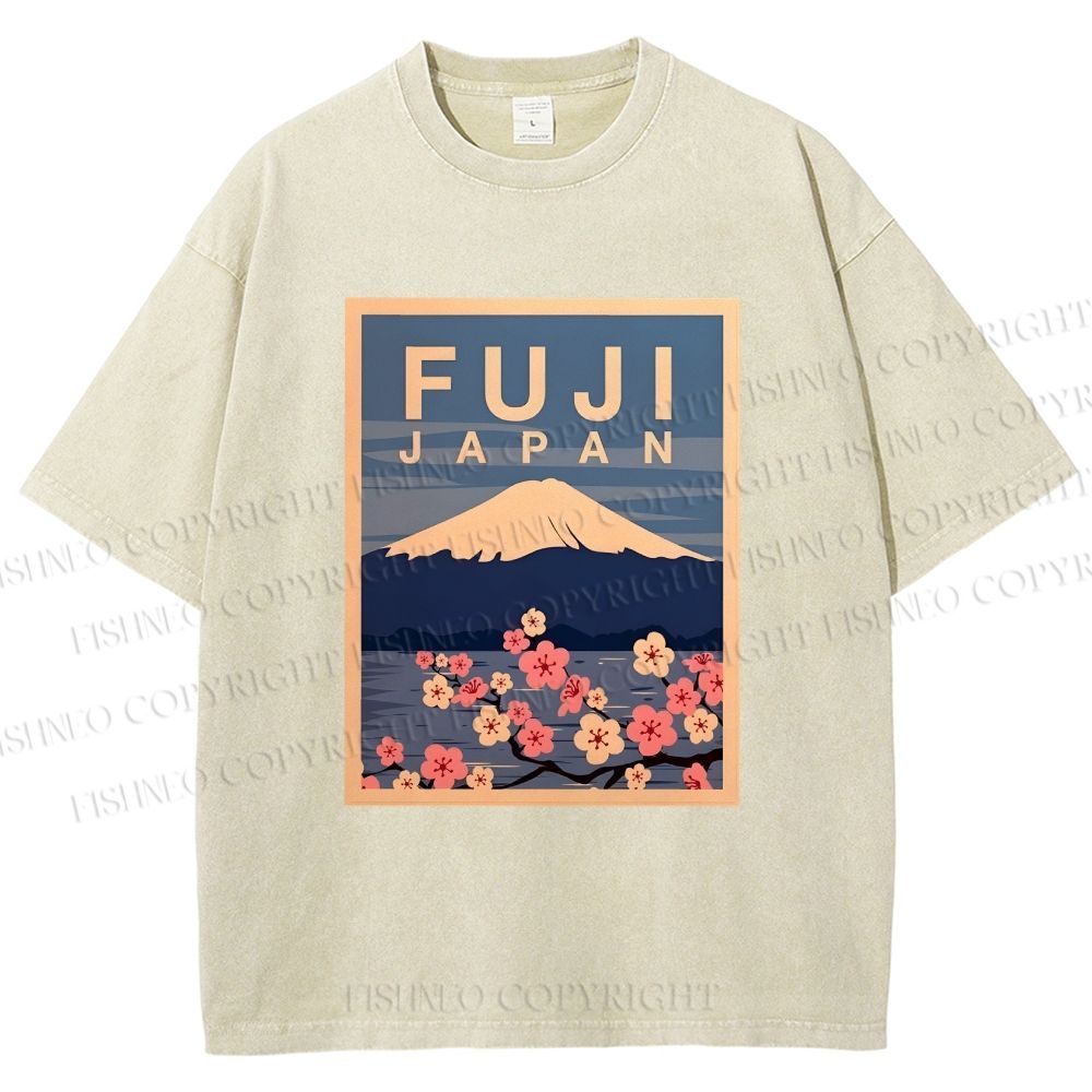 Unisex Japanese Fuji Printed Washed Tee