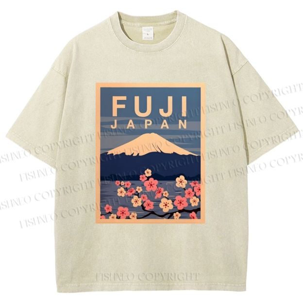Unisex Japanese Fuji Printed Washed Tee