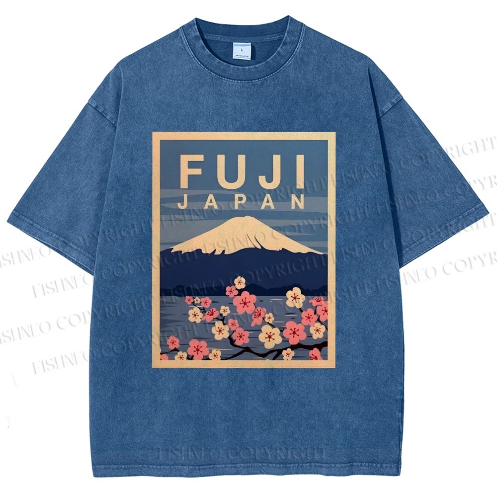 Unisex Japanese Fuji Printed Washed Tee