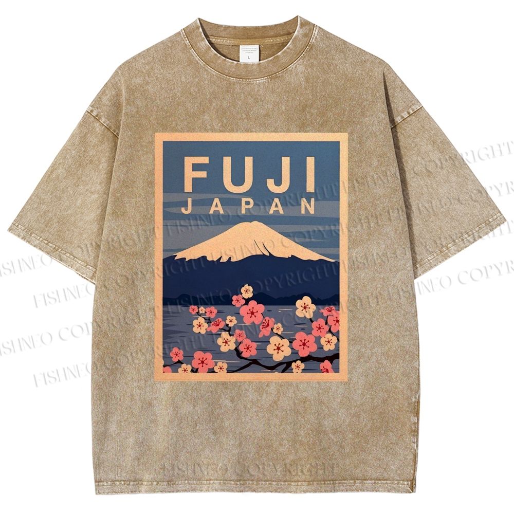 Unisex Japanese Fuji Printed Washed Tee