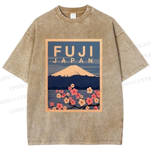 Unisex Japanese Fuji Printed Washed Tee