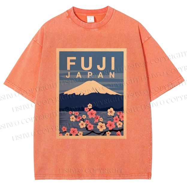 Unisex Japanese Fuji Printed Washed Tee