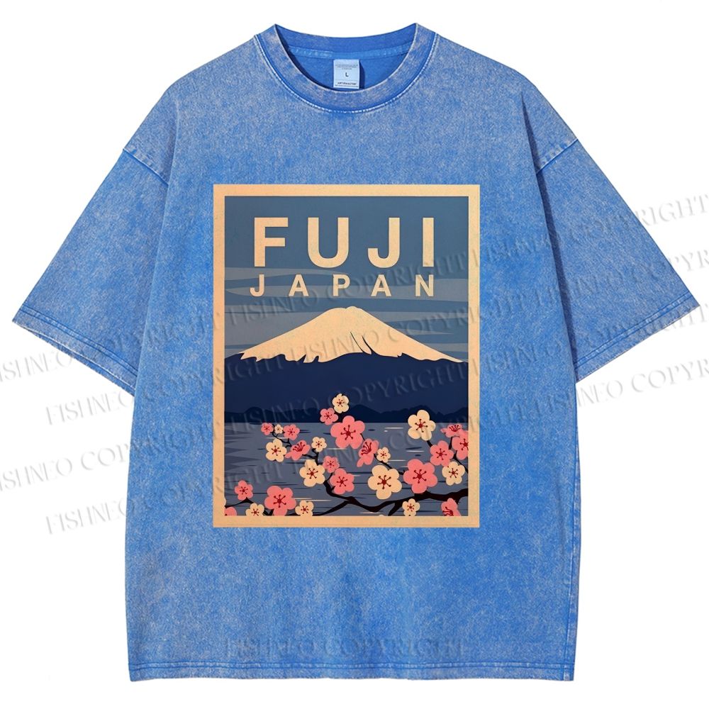 Unisex Japanese Fuji Printed Washed Tee