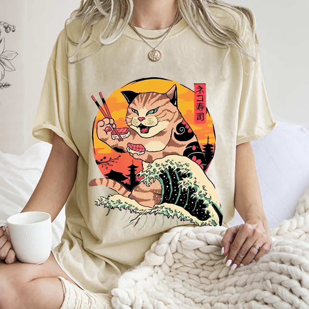  Ukiyoe Cat Washed T-Shirt