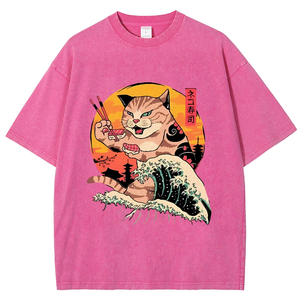  Ukiyoe Cat Washed T-Shirt