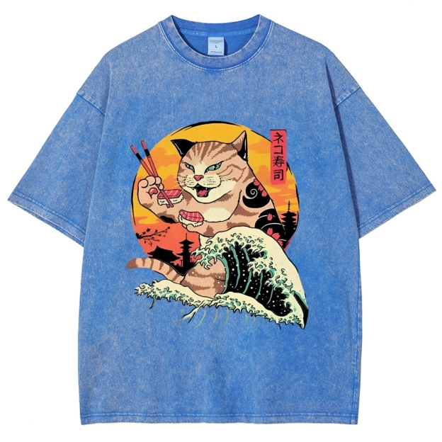  Ukiyoe Cat Washed T-Shirt