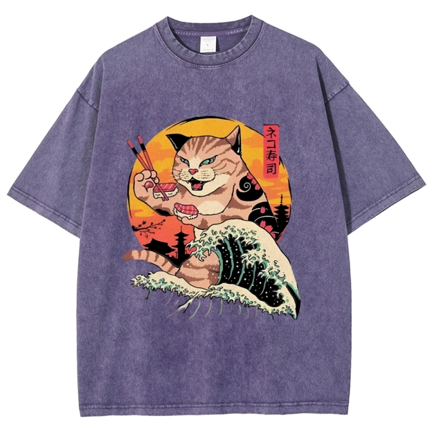 Ukiyoe Cat Washed T-Shirt