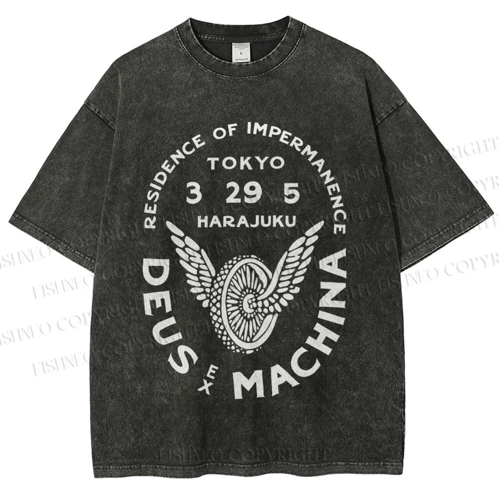 Unisex Deus Ex Machina Tokyo Japanese Style Printed Washed Tee