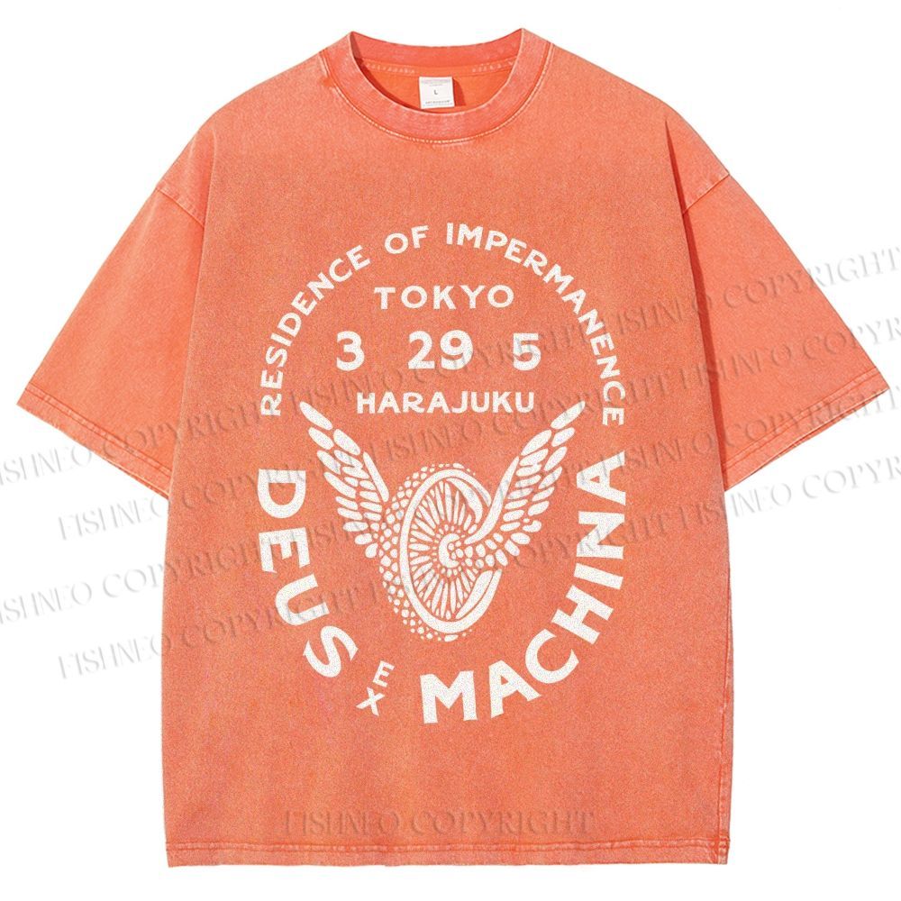 Unisex Deus Ex Machina Tokyo Japanese Style Printed Washed Tee