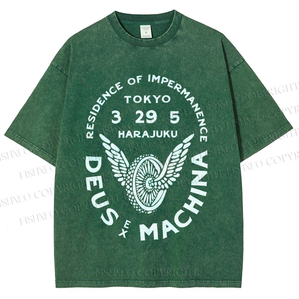 Unisex Deus Ex Machina Tokyo Japanese Style Printed Washed Tee