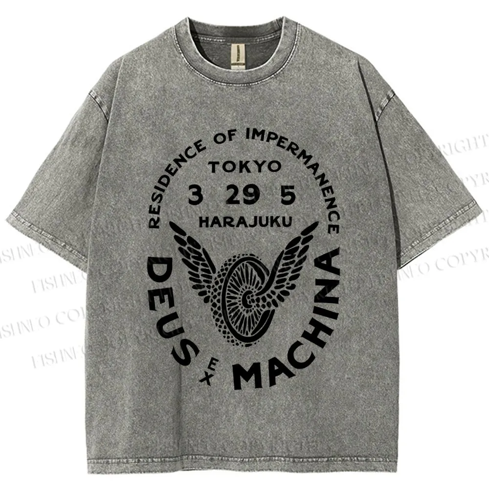 Unisex Deus Ex Machina Tokyo Japanese Style Printed Washed Tee
