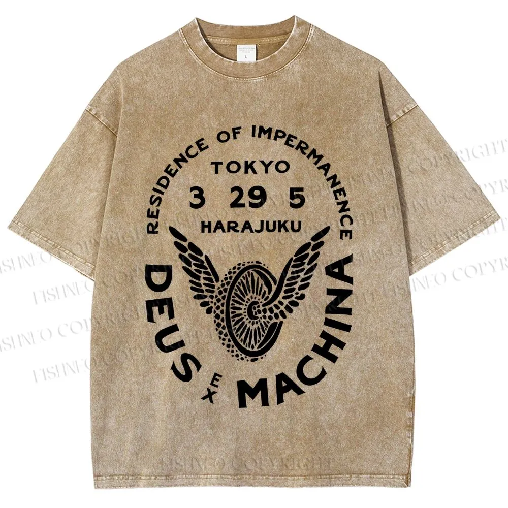 Unisex Deus Ex Machina Tokyo Japanese Style Printed Washed Tee