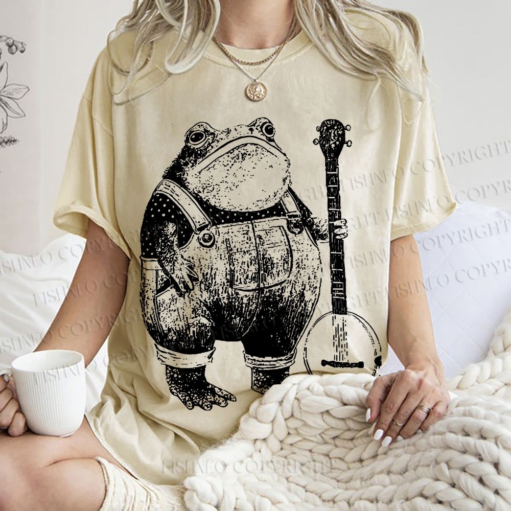 Unisex Vintage Frog Printed Washed Tee