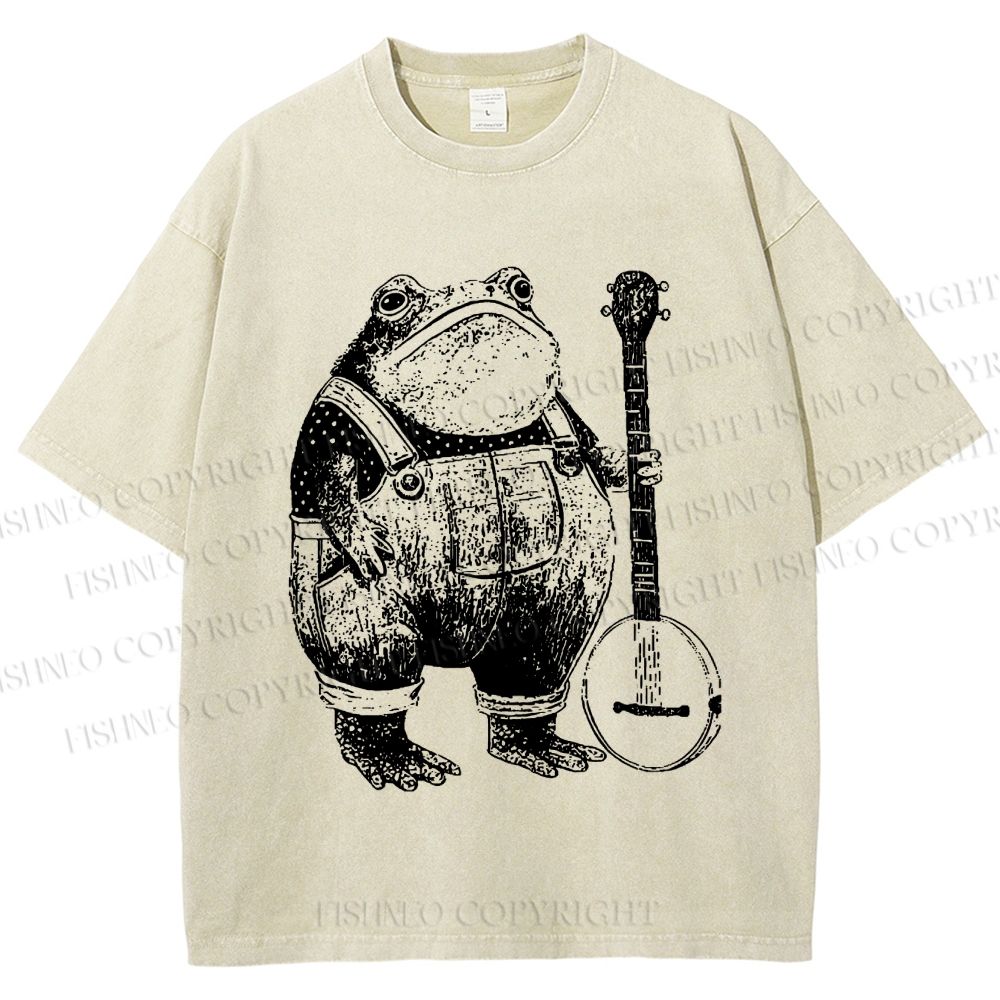 Unisex Vintage Frog Printed Washed Tee