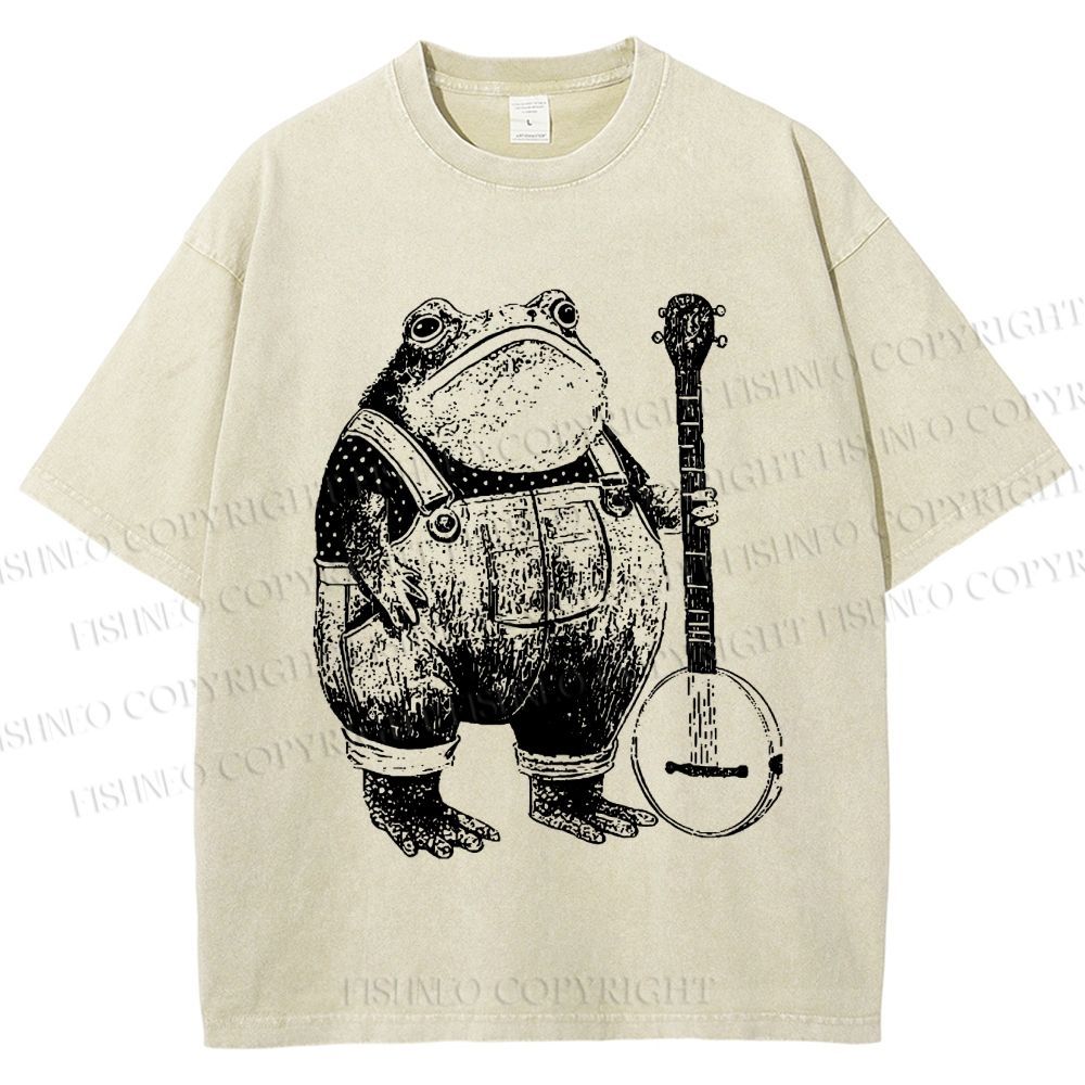 Unisex Vintage Frog Printed Washed Tee