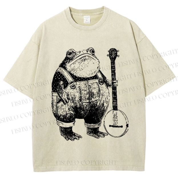 Unisex Vintage Frog Printed Washed Tee