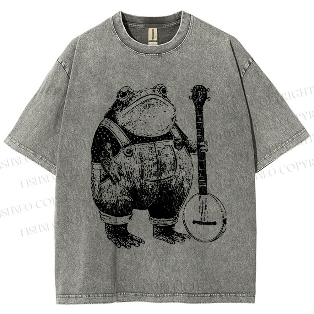 Unisex Vintage Frog Printed Washed Tee