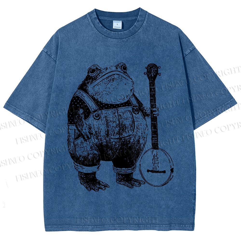 Unisex Vintage Frog Printed Washed Tee