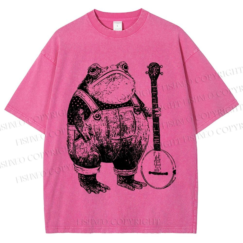 Unisex Vintage Frog Printed Washed Tee