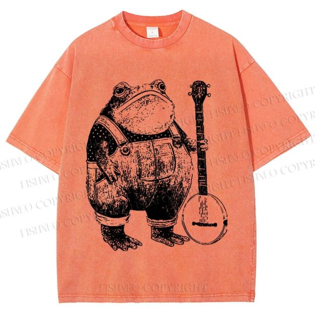 Unisex Vintage Frog Printed Washed Tee