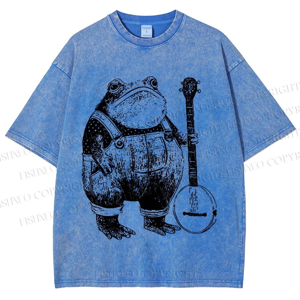 Unisex Vintage Frog Printed Washed Tee