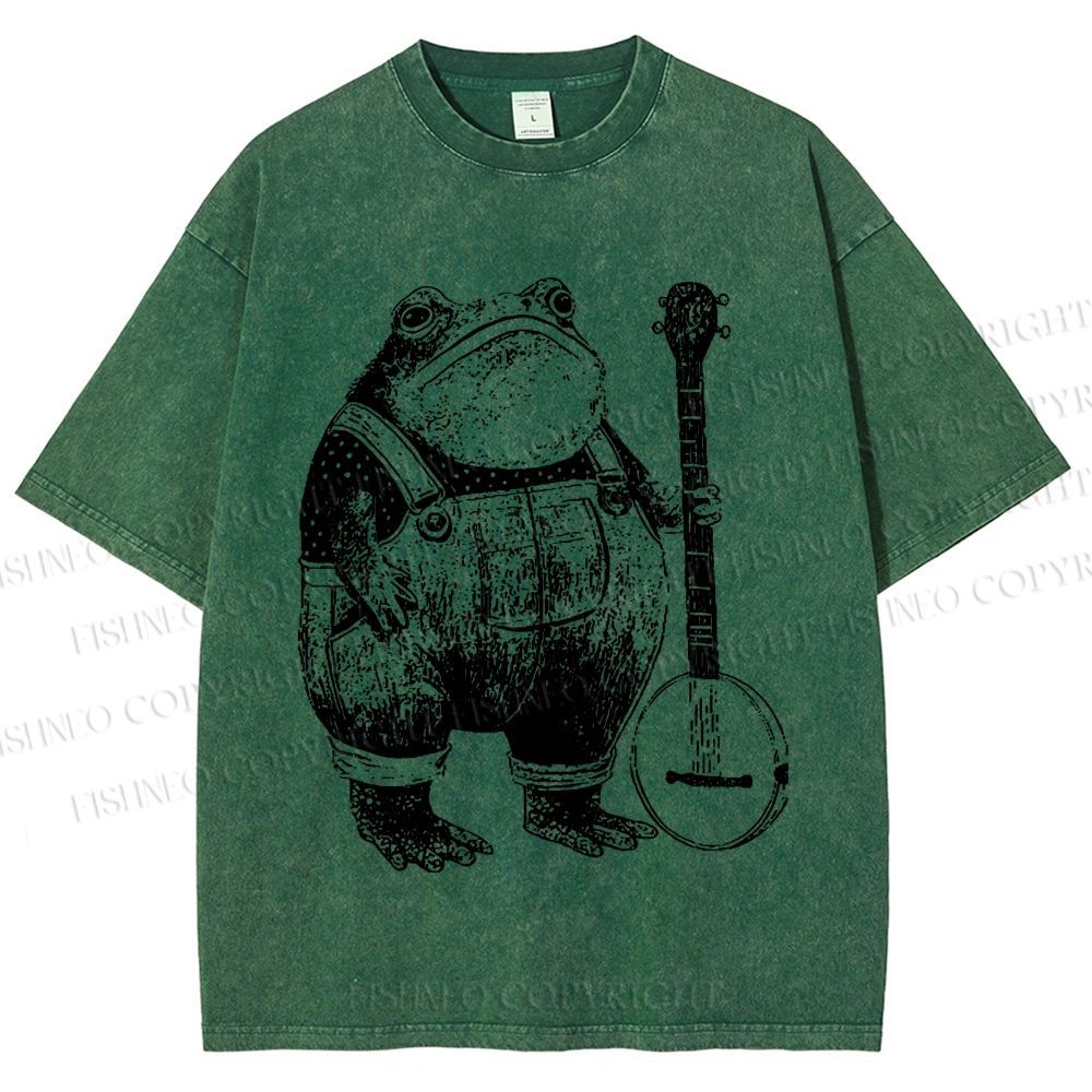 Unisex Vintage Frog Printed Washed Tee