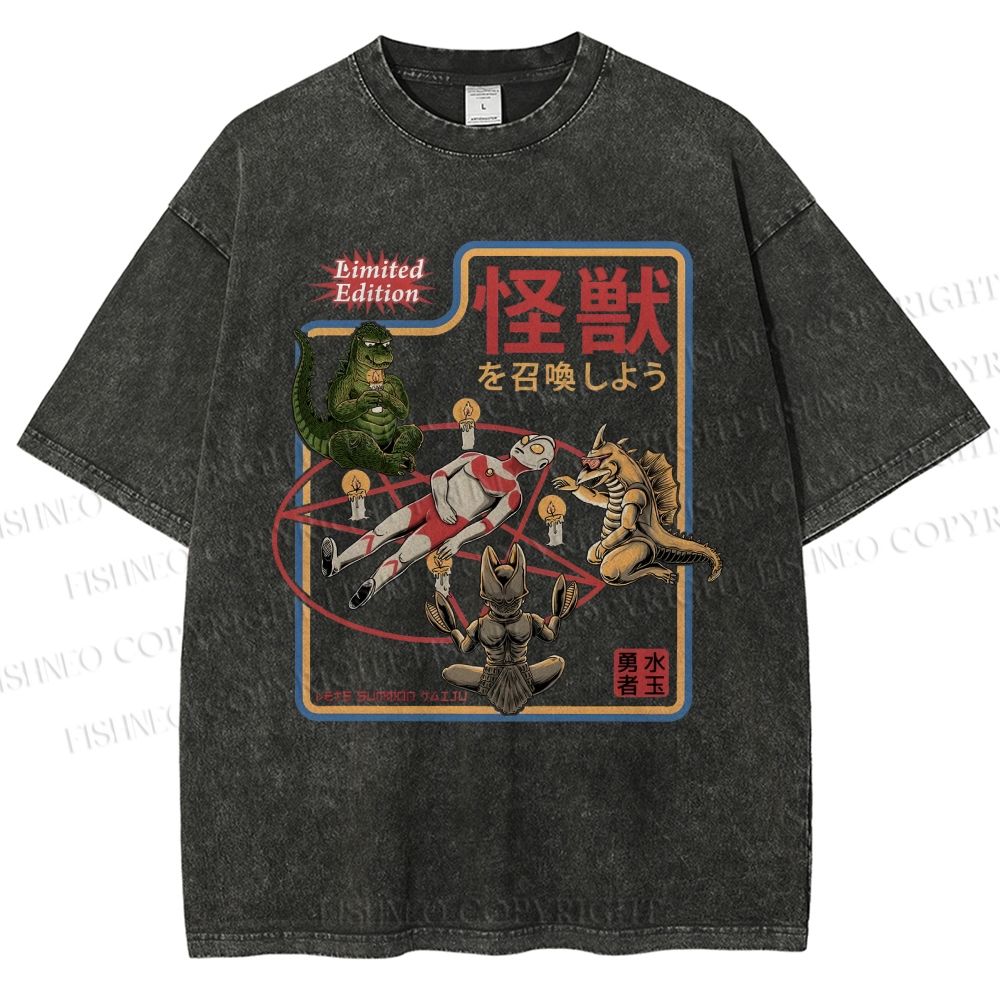 Unisex Monster Printed Washed Tee