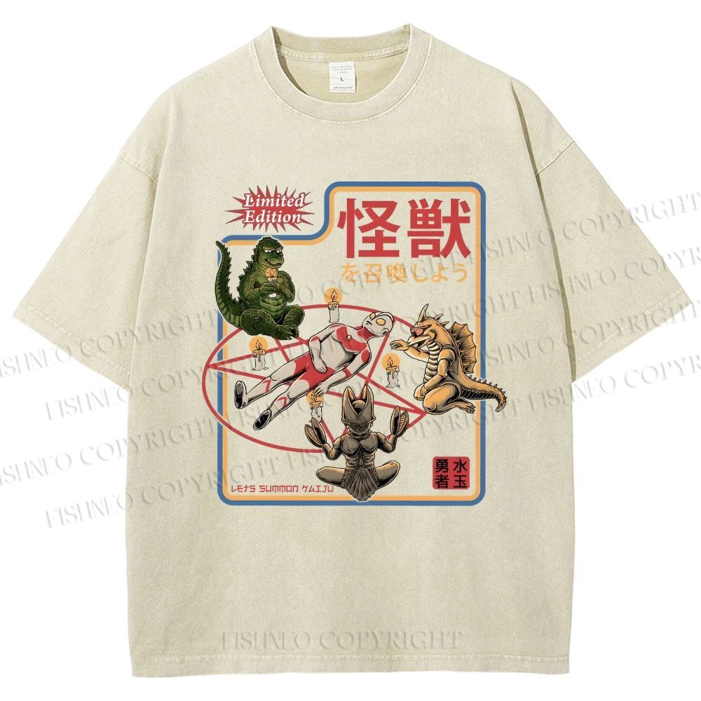 Unisex Monster Printed Washed Tee