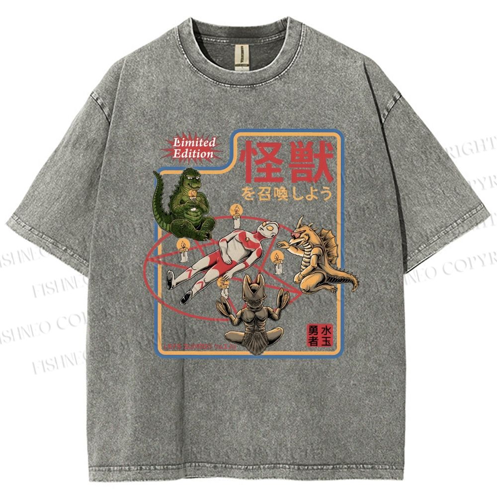 Unisex Monster Printed Washed Tee