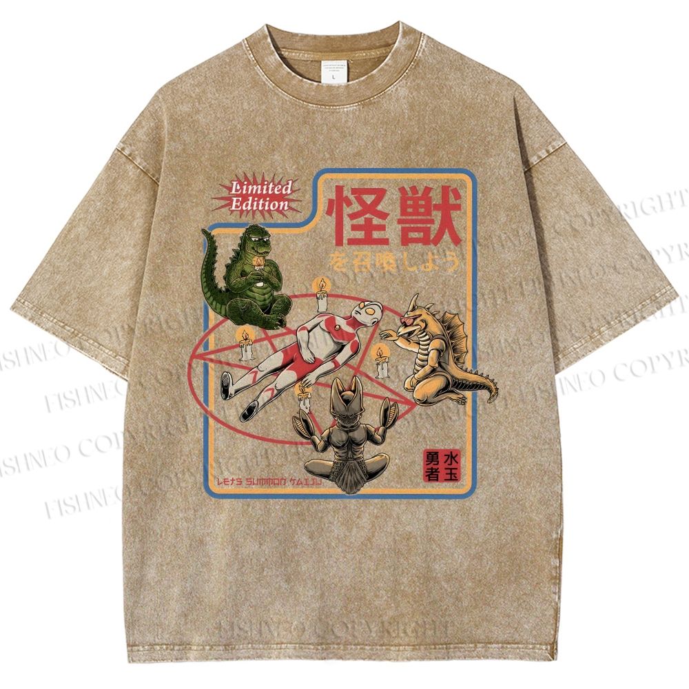 Unisex Monster Printed Washed Tee