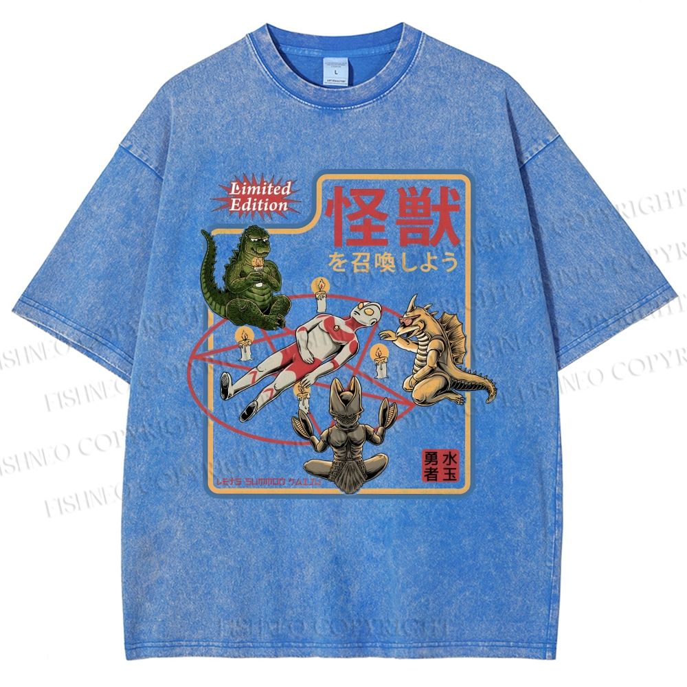 Unisex Monster Printed Washed Tee