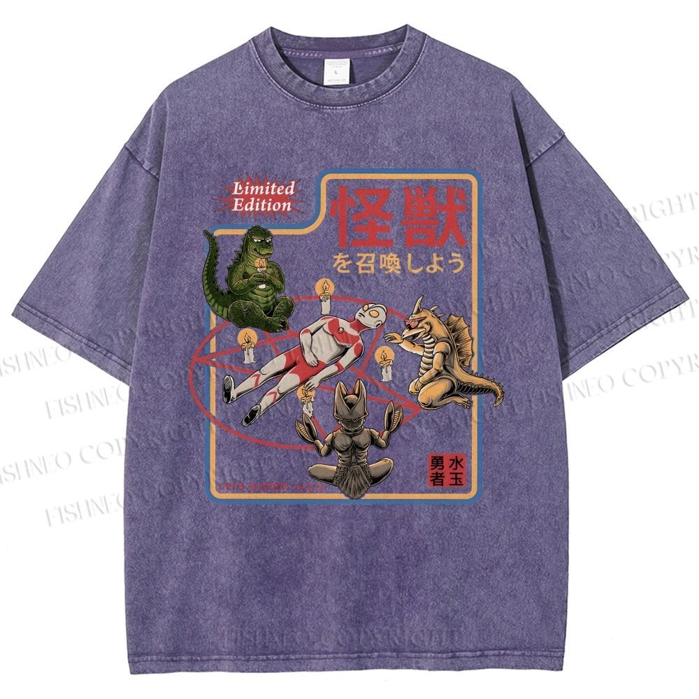 Unisex Monster Printed Washed Tee