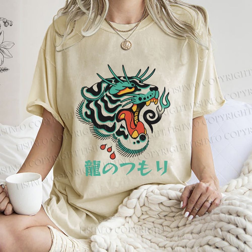 Unisex Vintage Tiger Printed Washed Tee