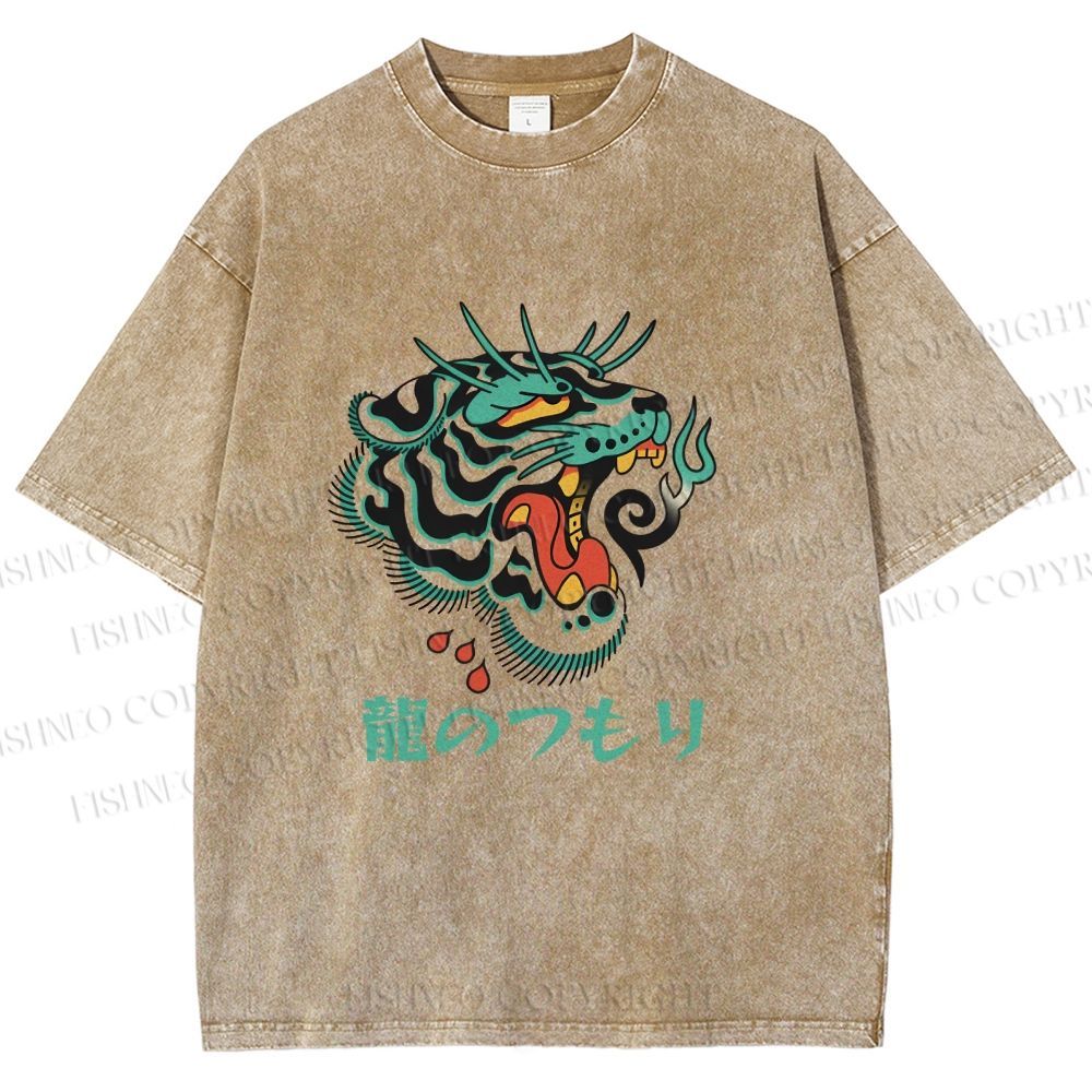 Unisex Vintage Tiger Printed Washed Tee