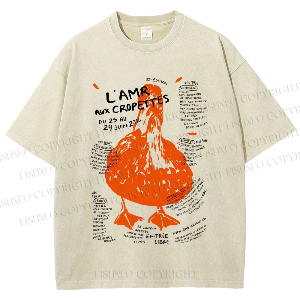 Unisex Goose Graffiti Printed Washed Tee