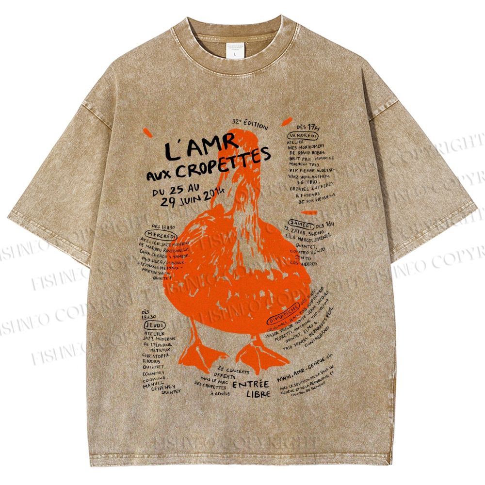 Unisex Goose Graffiti Printed Washed Tee