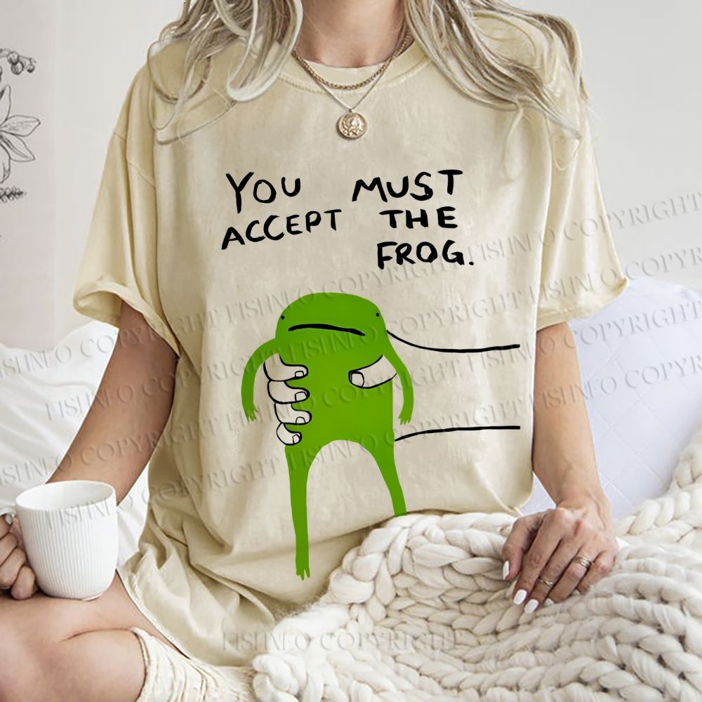 Unisex You Must Accept The Frog Graffiti Printed Washed Tee