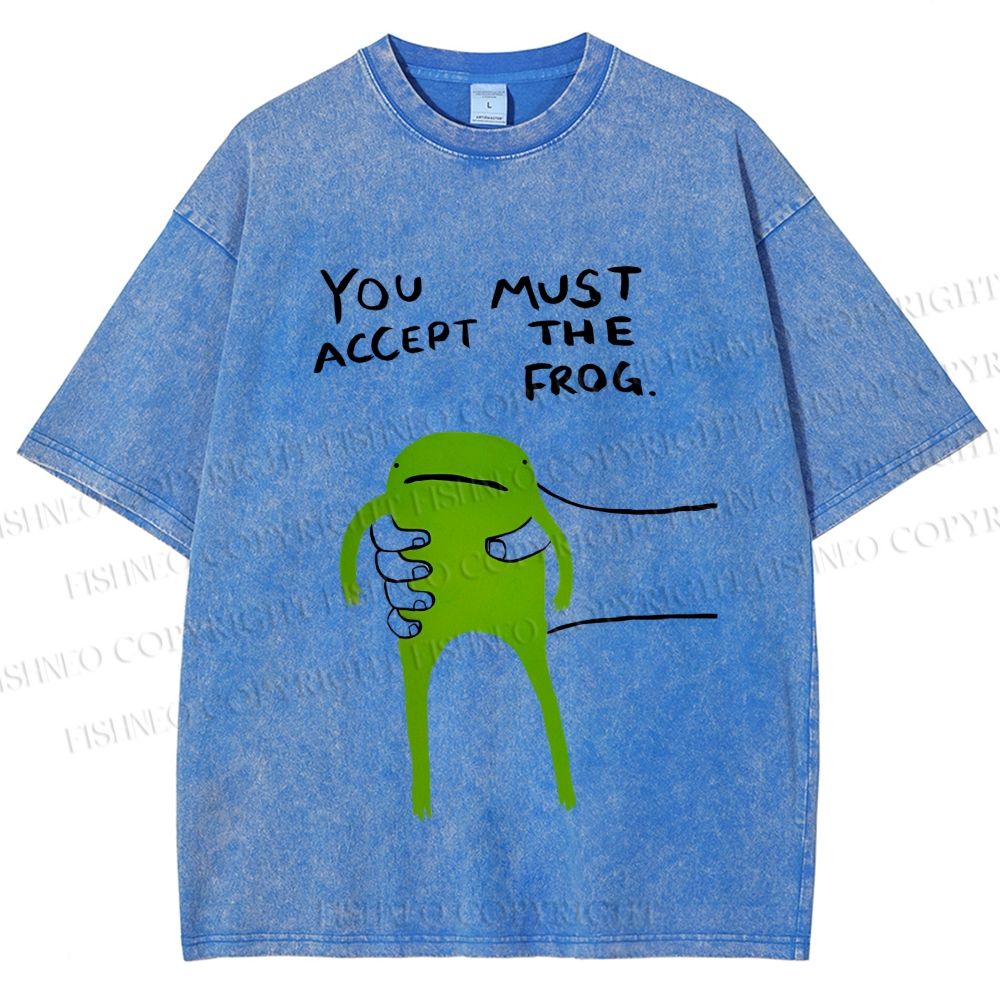 Unisex You Must Accept The Frog Graffiti Printed Washed Tee