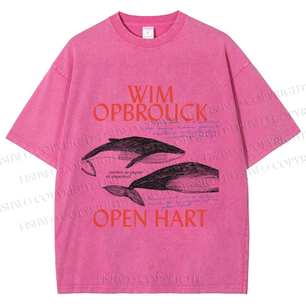 Unisex Whale Graffiti Printed Washed Tee